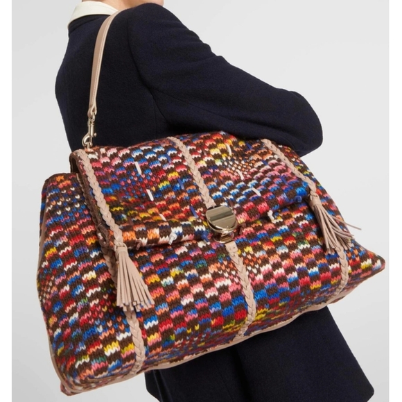 Chloé Penelope Large Braided Wool Leather Shoulder Bag Multicolor - Picture 5 of 14